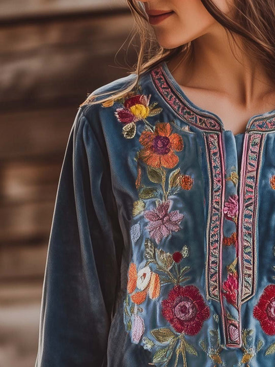 Women's Vintage Embroidered Velvet Shirt