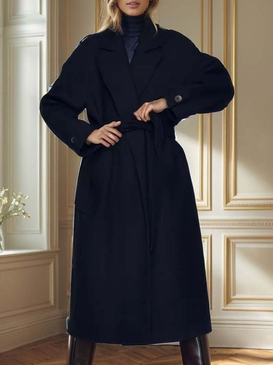 Ladies Thick Lapel Woolen Coat - Free Shipping