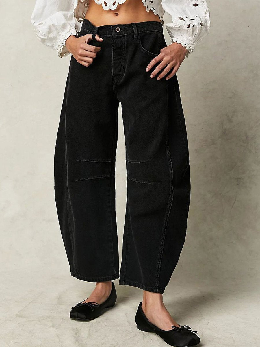 Women's Casual Loose Mid-Rise Tube Jeans