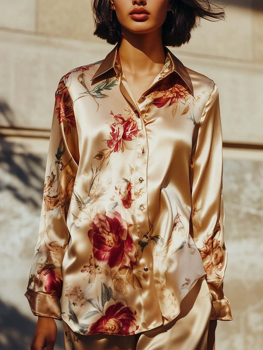 Golden Bloom Satin Blouse