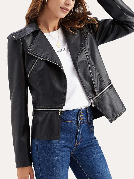 Women's Vintage Leather Jacket With Detachable Hem