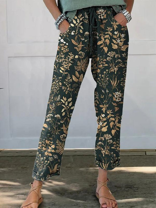 Cotton and Linen All-match Printed Casual Pants