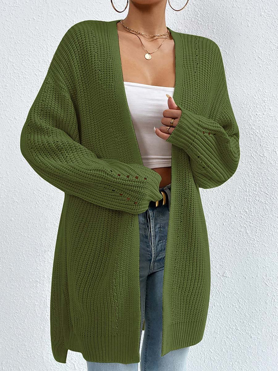 V-Neck Loose Mid-Length Knitted Cardigan