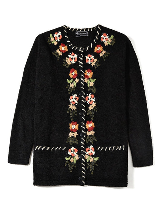 Vintage Wool Hand-embroidered Long-sleeved Wool Cardigan