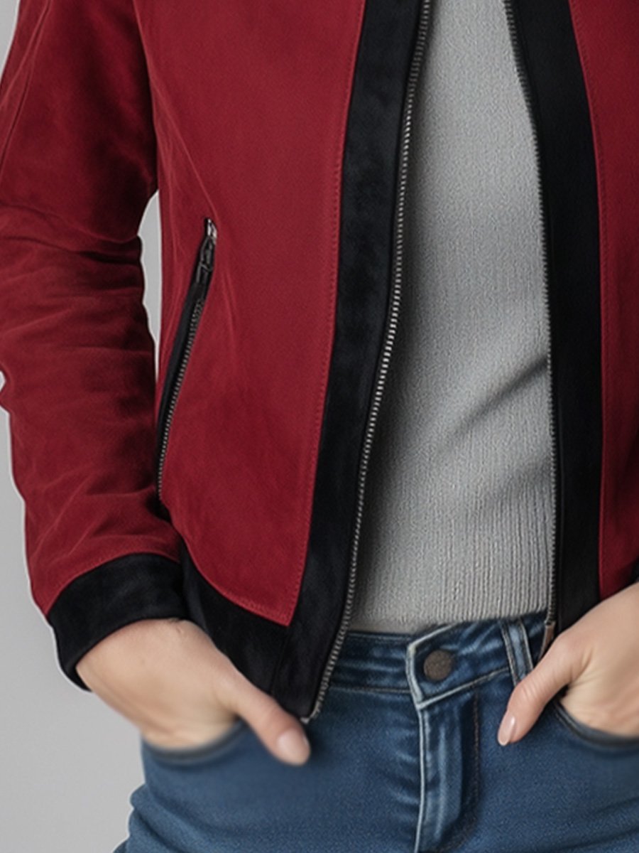 Fashion Suede Patchwork Slim Fit Warm Jacket