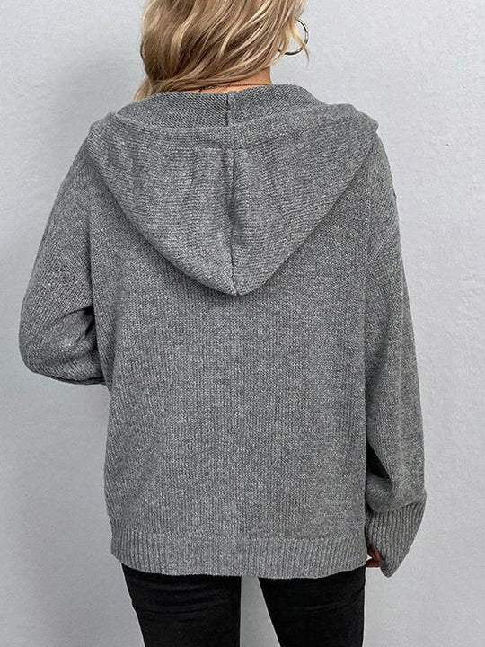 Long Sleeve Basic All-match Wool Hooded Cardigan