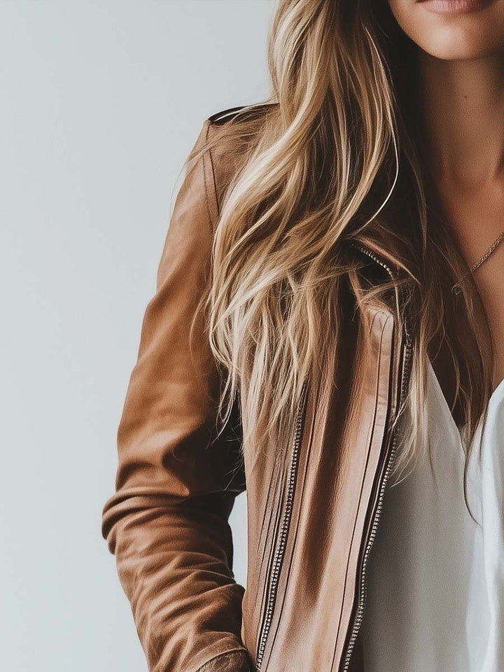 Chic Faux Leather Womens Jacket with Zipper main image 0