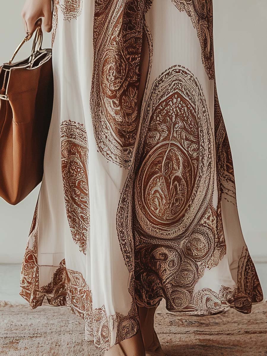 Women's Retro Paisley Long Sleeve Maxi Dress