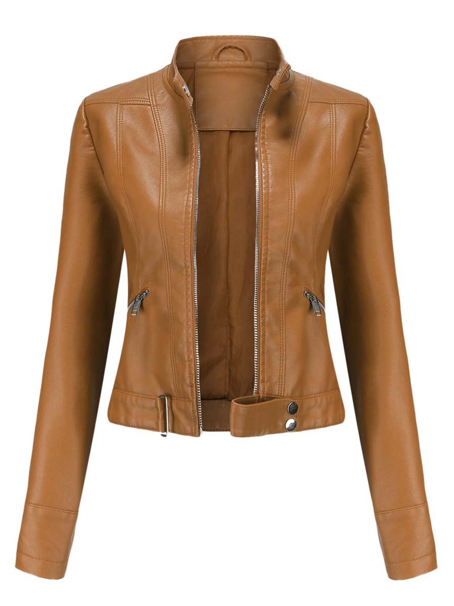 Women's Stand Collar Leather Jacket