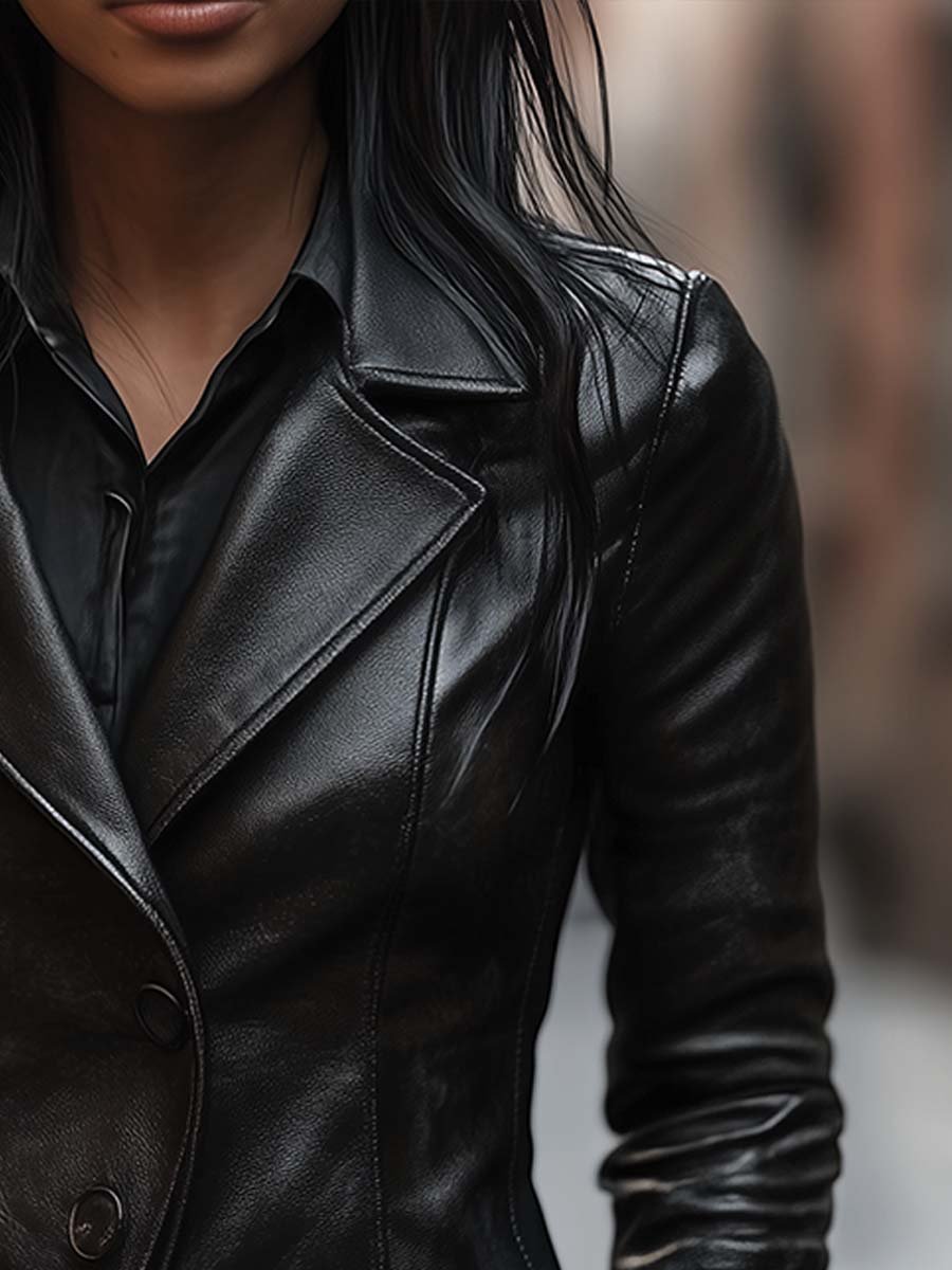 Vintage Lapel Button Leather Jacket