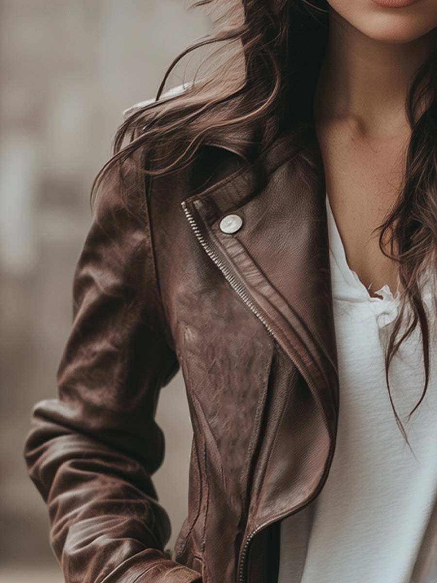 Women's Lapel Vintage Leather Jacket