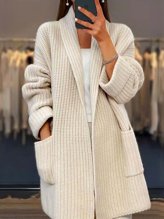 Solid Color V-Neck Pocket Knitted Cardigan