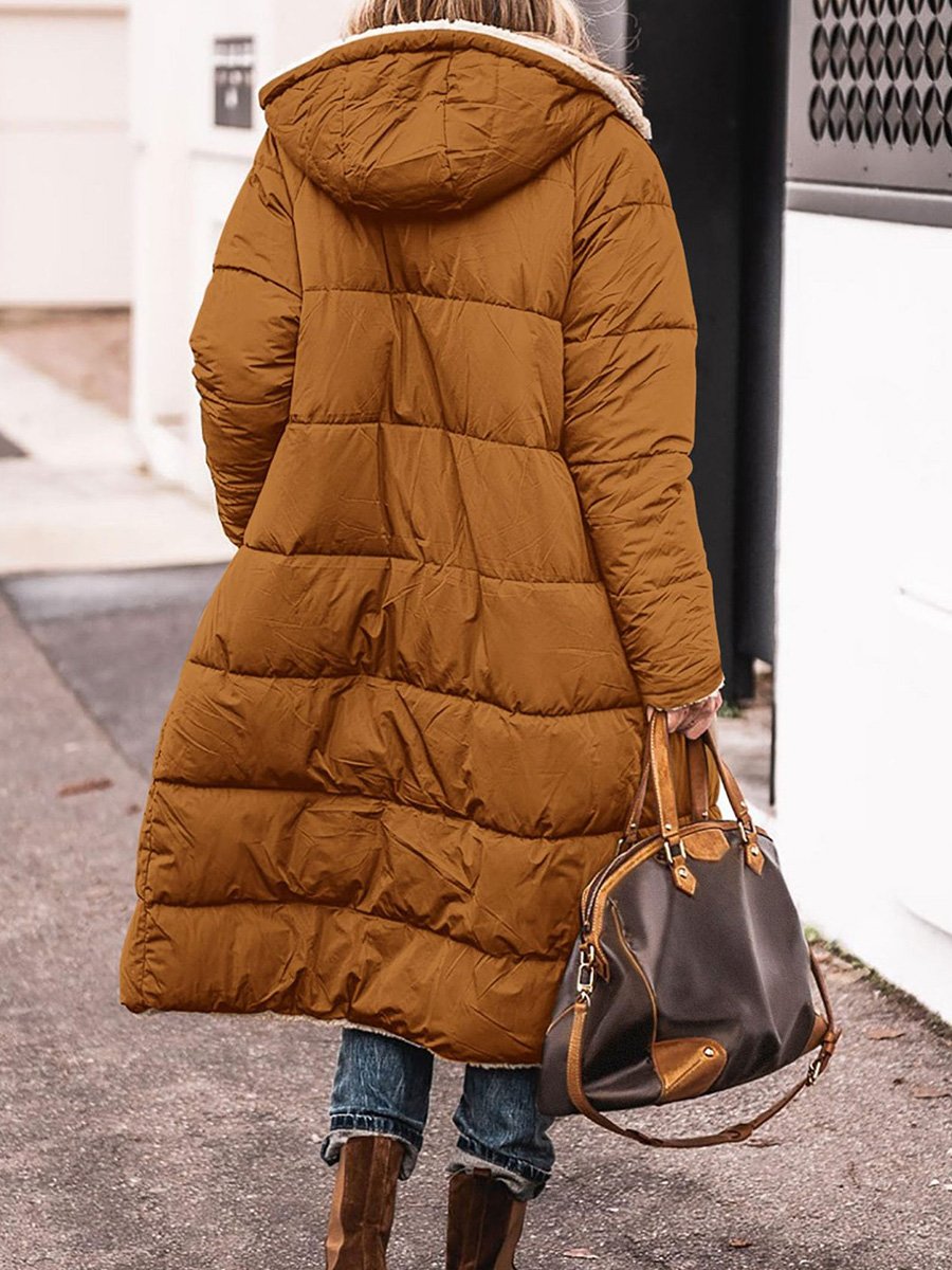 Solid Color Hooded Long Sleeve Double-sided Cotton Coat