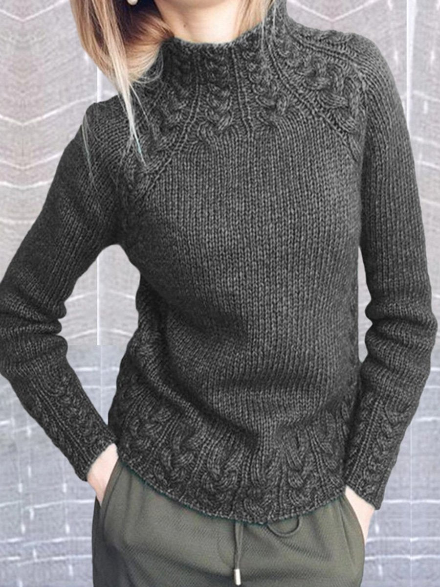 Fashion Solid Color Cable Knitted Sweater