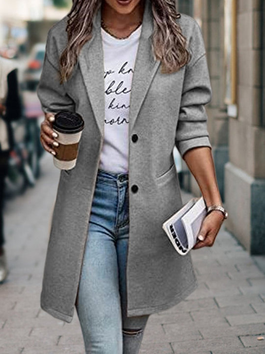 Solid Color Lapel Long Wool Coat