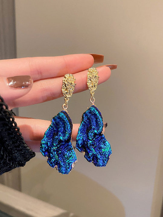 Wrinkled Blue Irregular Metal Earrings