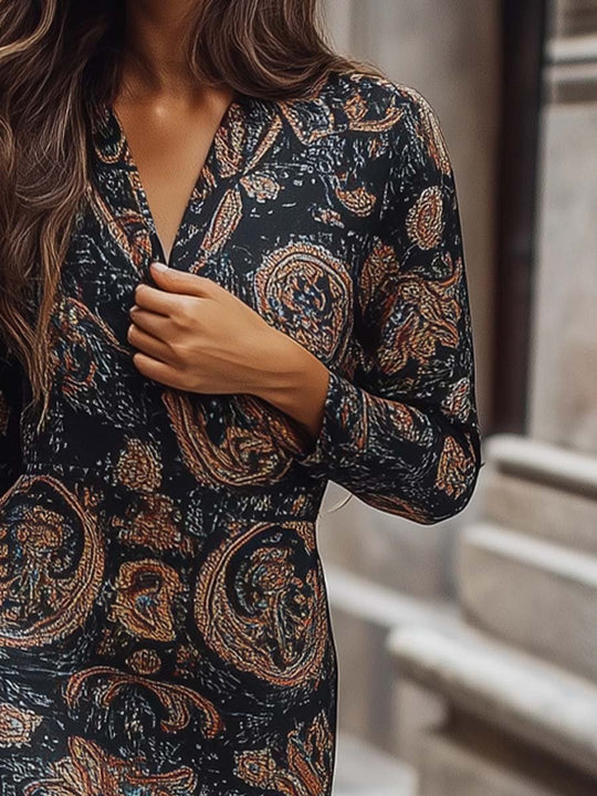 Women's Retro V neck Paisley Bodycon Dress