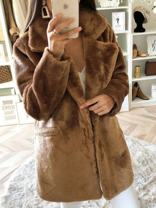 Plush Lapel Slim Fit Faux Fur Jacket