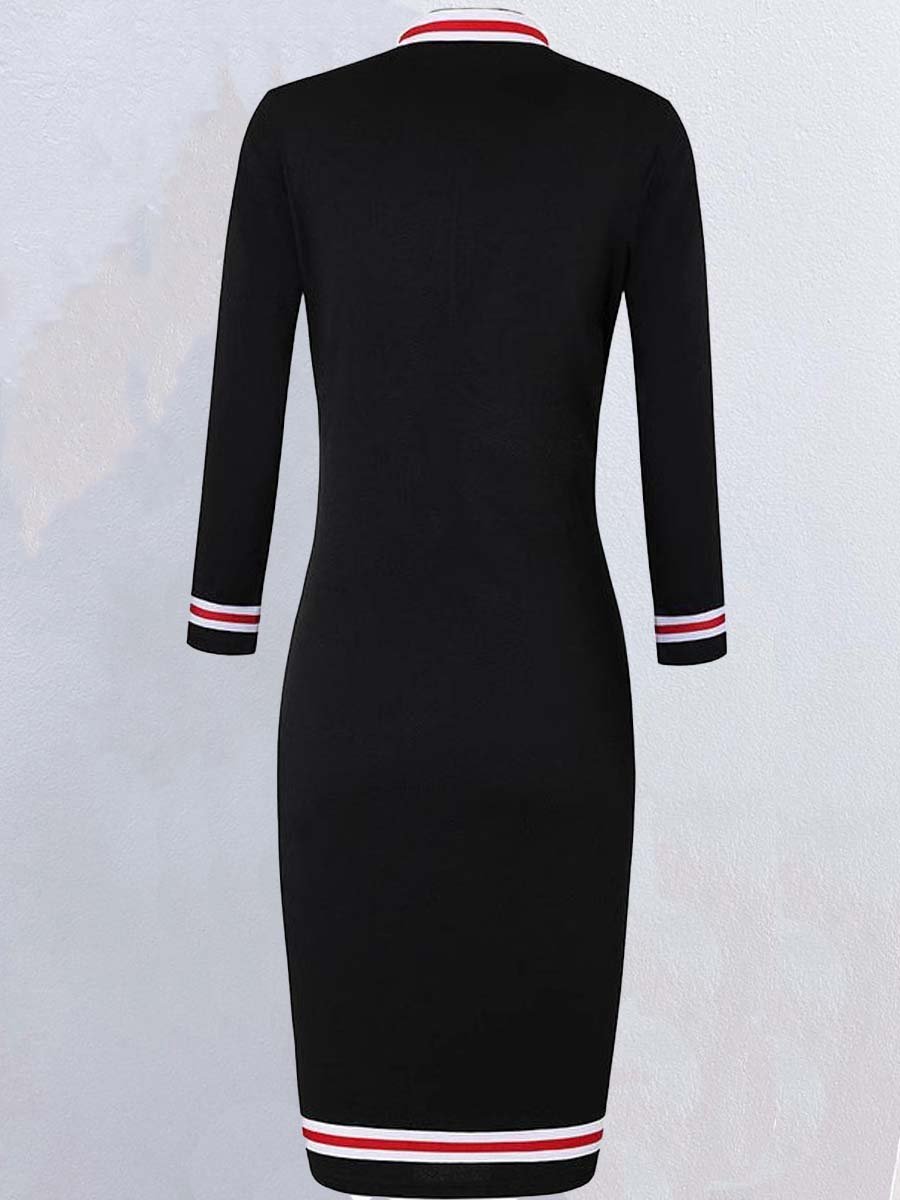 Women's Elastic Color Matching Slim Long Sleeve Bodycon Dress