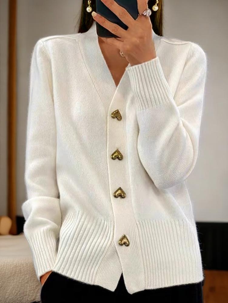 Chic V-neck Heart-shaped Buttons Knitted Cardigan