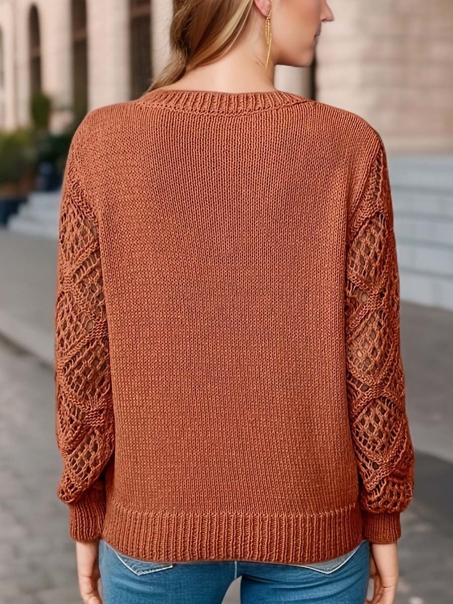 Hollow Jacquard Knit Long Sleeve V-Neck Bottoming Sweater