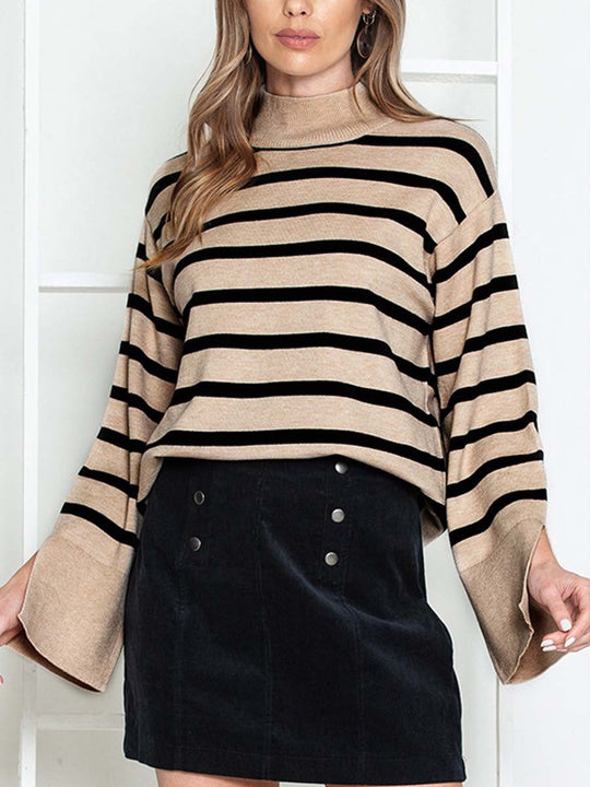 Women's Striped Turtleneck Knit Sweater