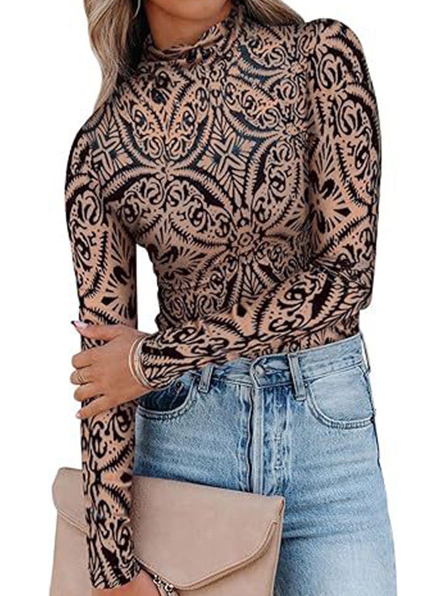 High Collar Velvet Burnt Flower Hollow Long Sleeve Bottoming Shirt