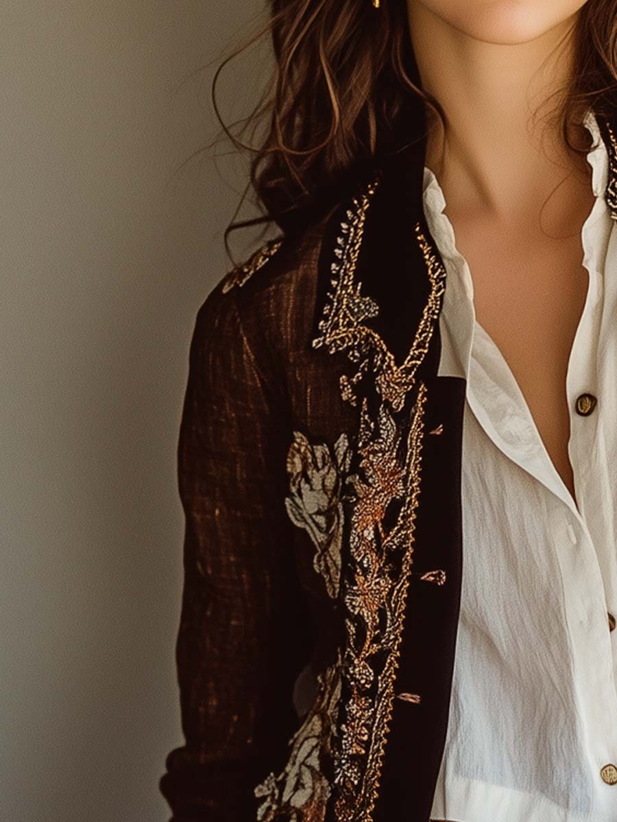 Women's Vintage Embroidered Cotton Linen Jacket