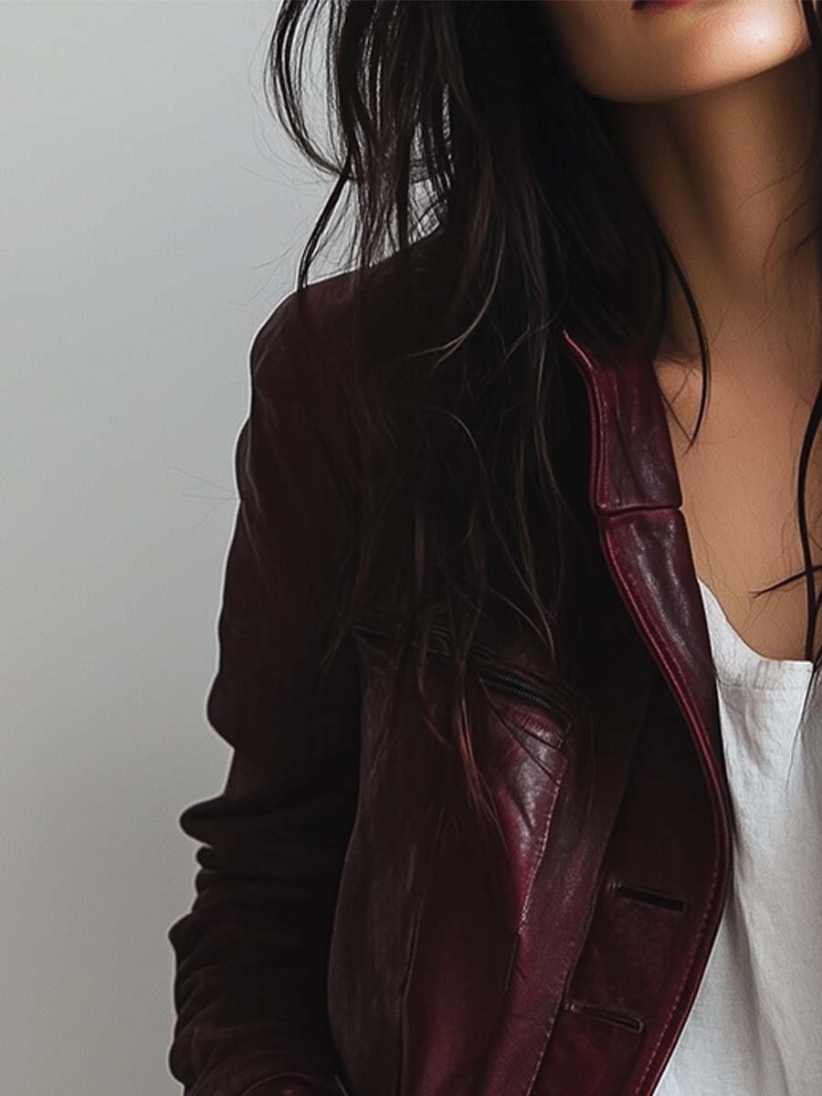 Women's Vintage Burgundy Leather Jacket