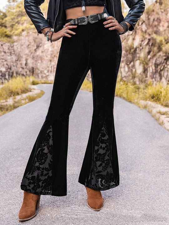 Chic High-waisted Lace Patchwork Slim-fit Flared Pants