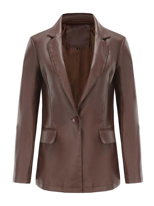 Women's Single Button Leather Blazer