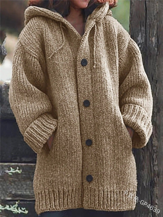 Women's Thickened Mid-Length Hooded Knitted Cardigan