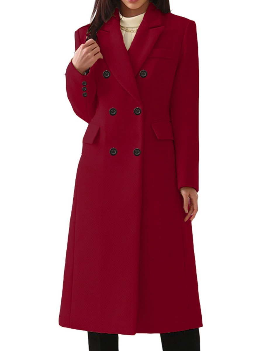 Lapel Double-breasted Long Woolen Coat