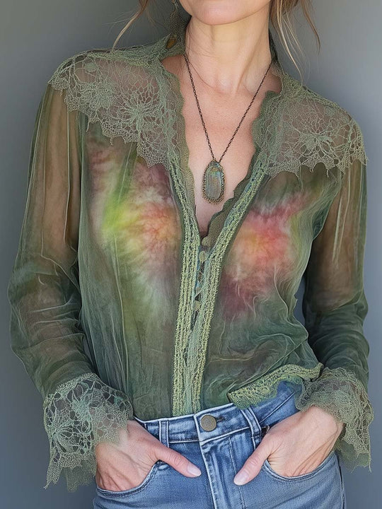 Tie-Dyed Chiffon Lace Shirt