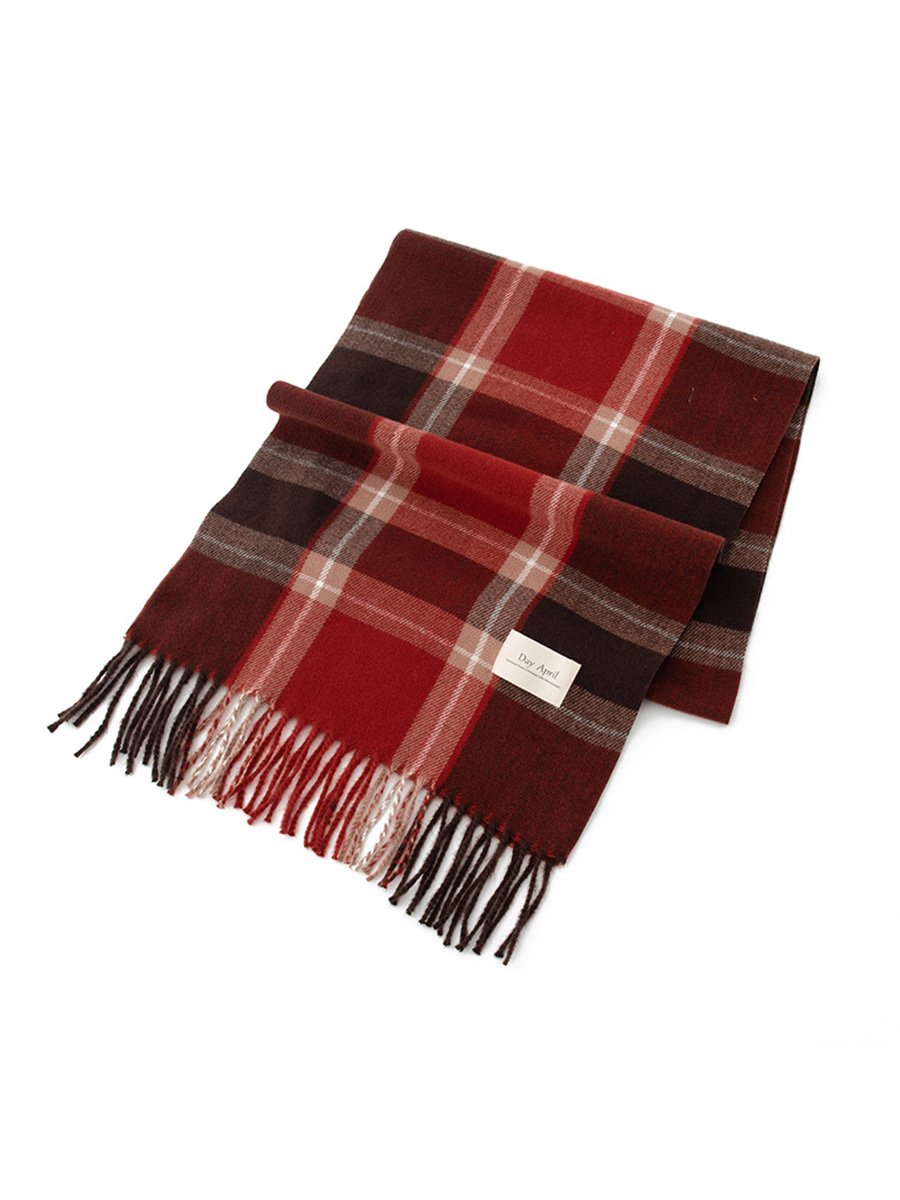 Christmas Plaid Warm Cashmere Tassel Scarf