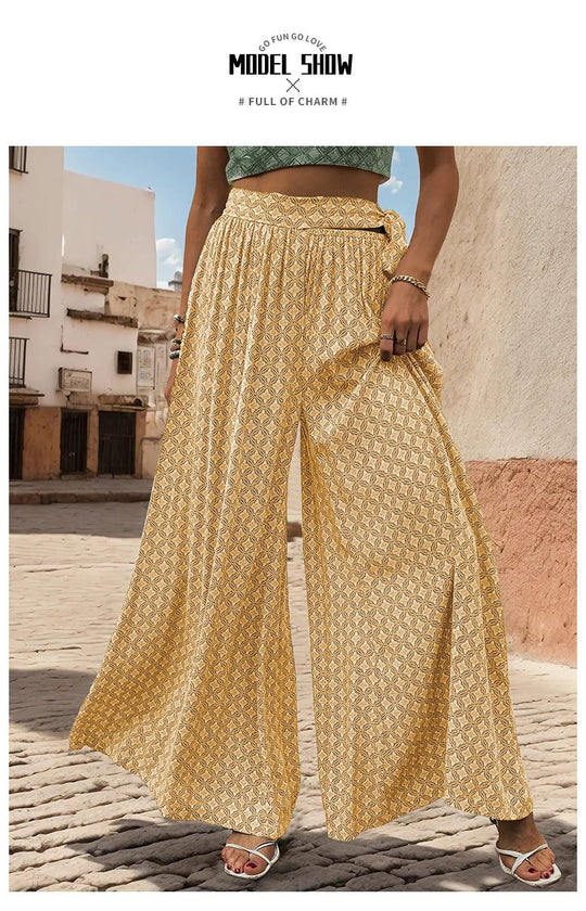 Lace-up High-waisted Casual Loose Wide-leg Pants 05182495YM