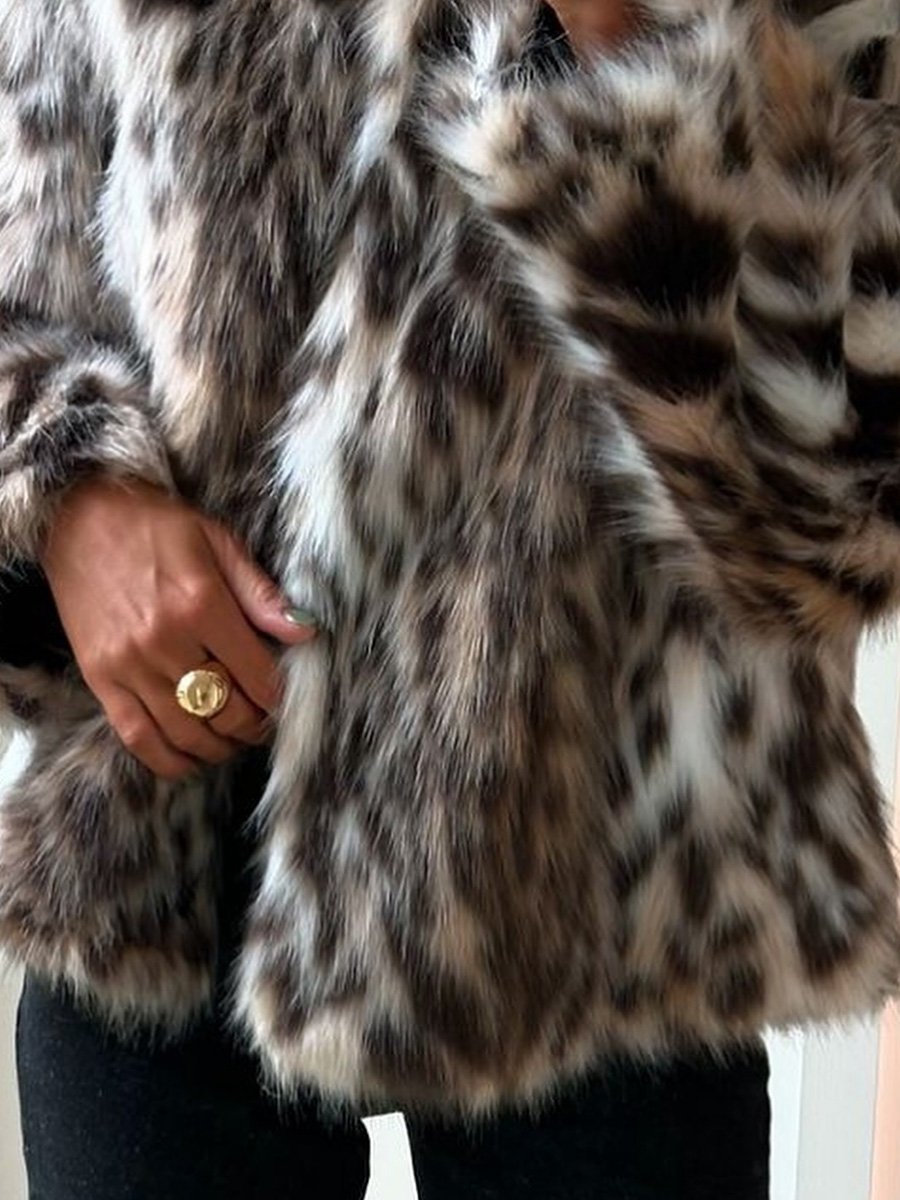 Fashion Leopard Print Lapel Faux Fur Coat