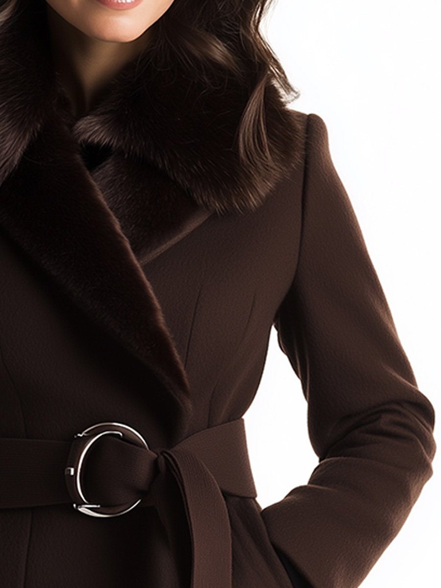 Stylish Fur Collar Lined Thick Warm Wool Coat