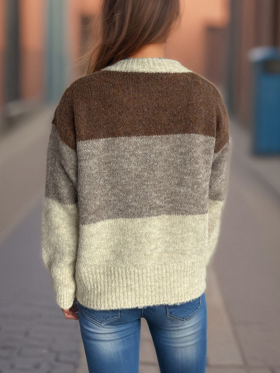 Casual Knitted Colorblock Pullover Cardigan