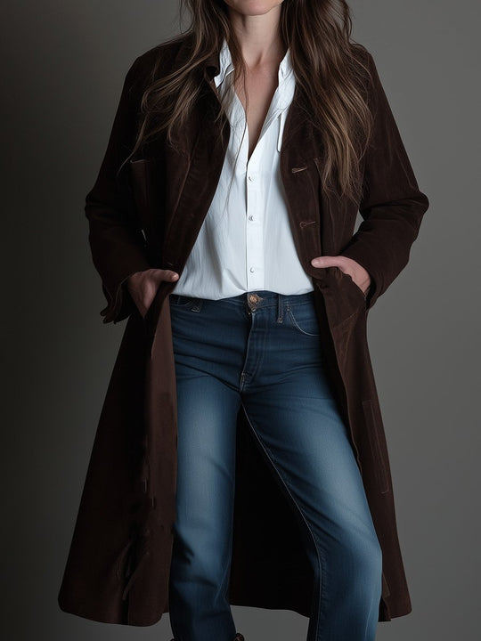 Retro Casual Suede Mid-length Coat with Pockets