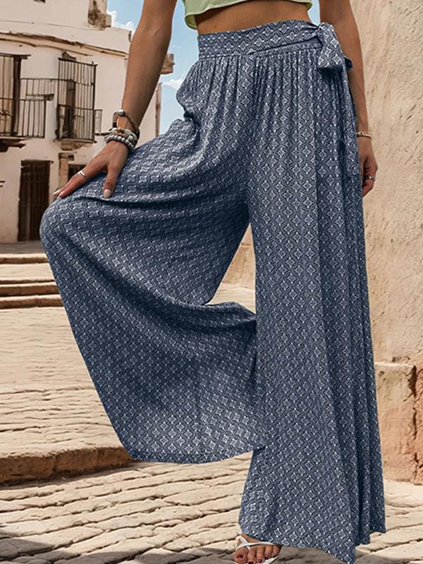 Lace-up High-waisted Casual Loose Wide-leg Pants 05182495YM