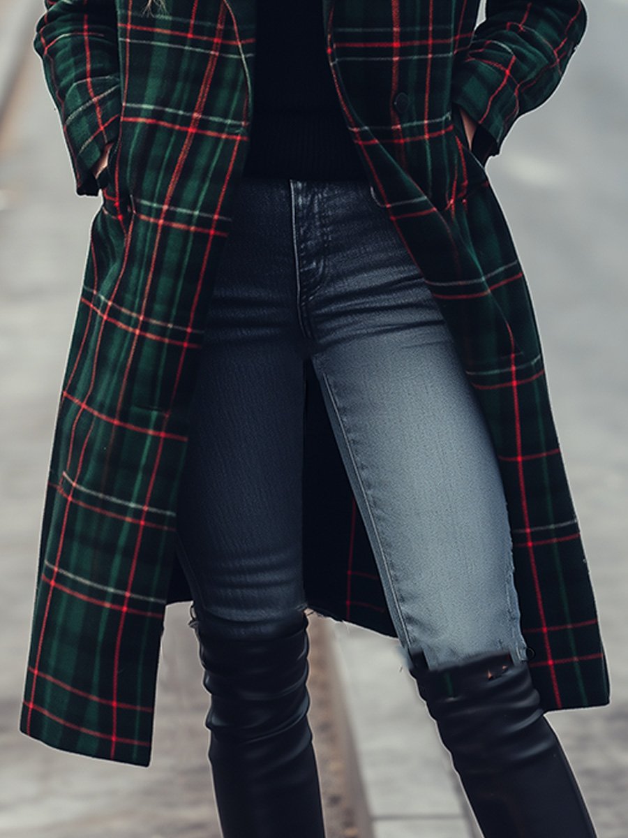 Chic Vintage Check Wool Midi Coat