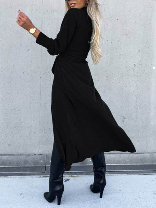 Solid Color Cardigan Long Sleeve Swing Maxi Dress