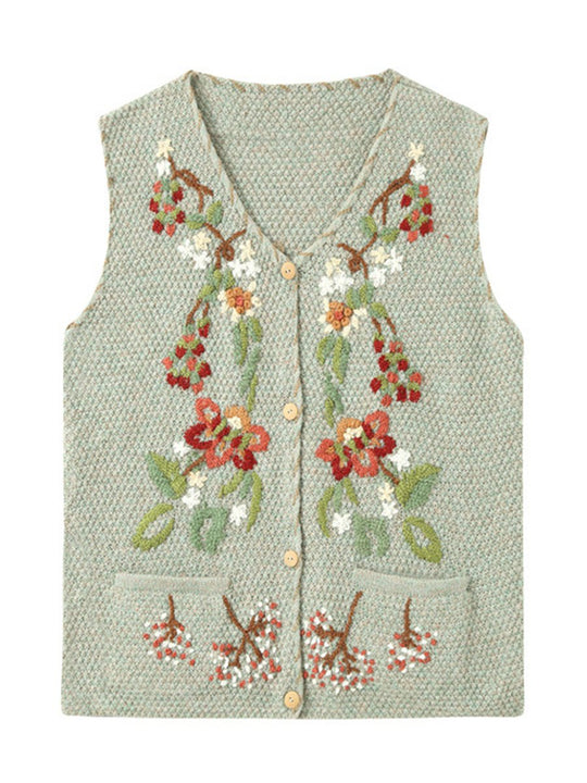 Wool Hand-embroidered Loose Retro V-neck Vest