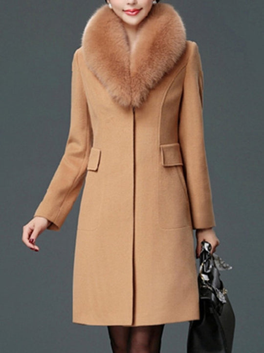 Fur Collar Slim Fit Mid-length Wool Coat