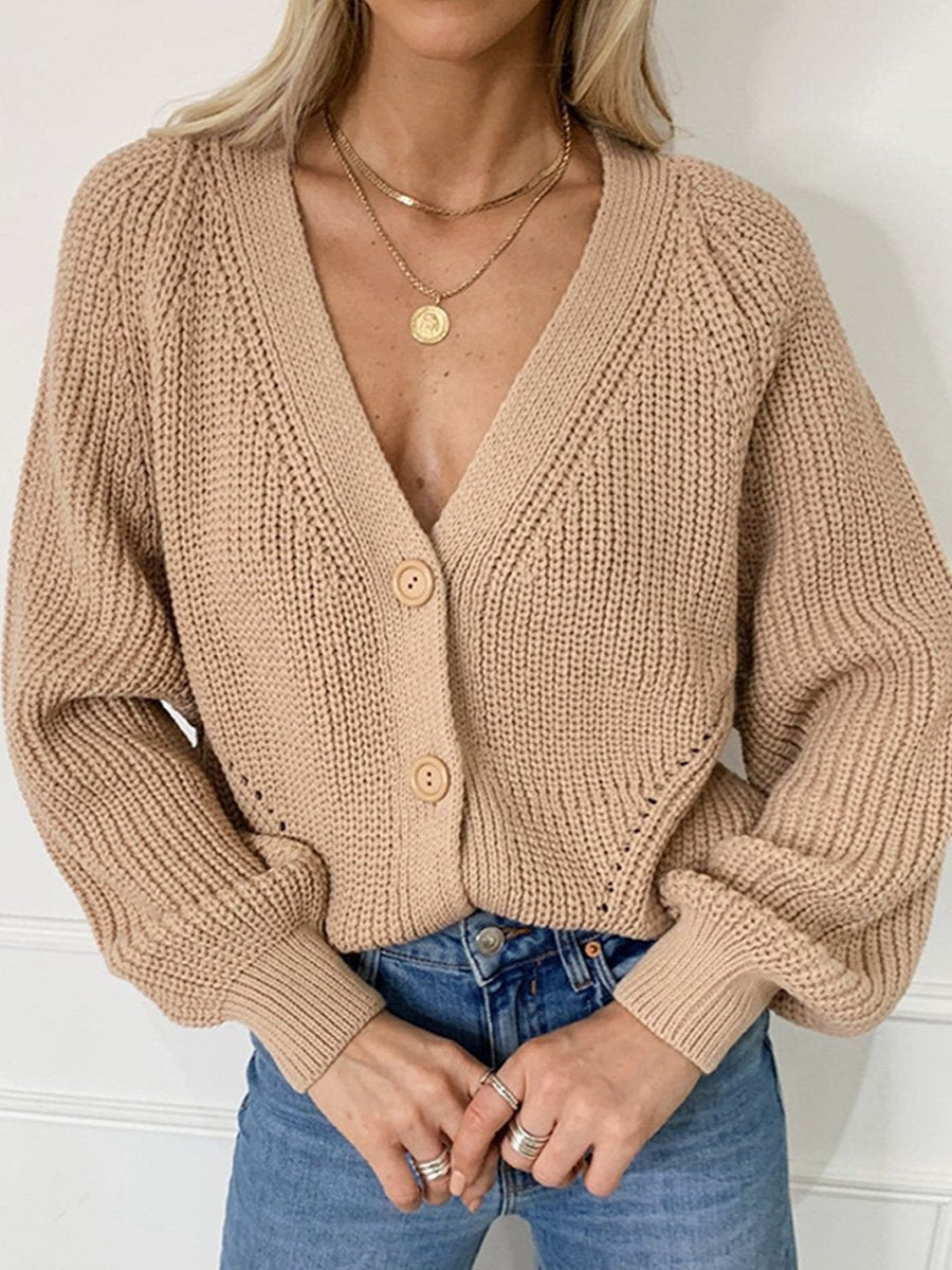 V-neck Basic All-match Daily Knitted Cardigan