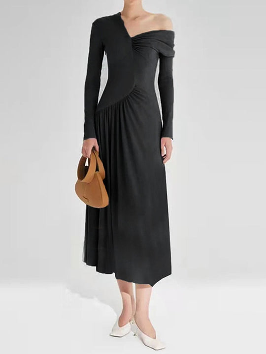 Temperament Irregular V-neck Pleated Maxi Dress