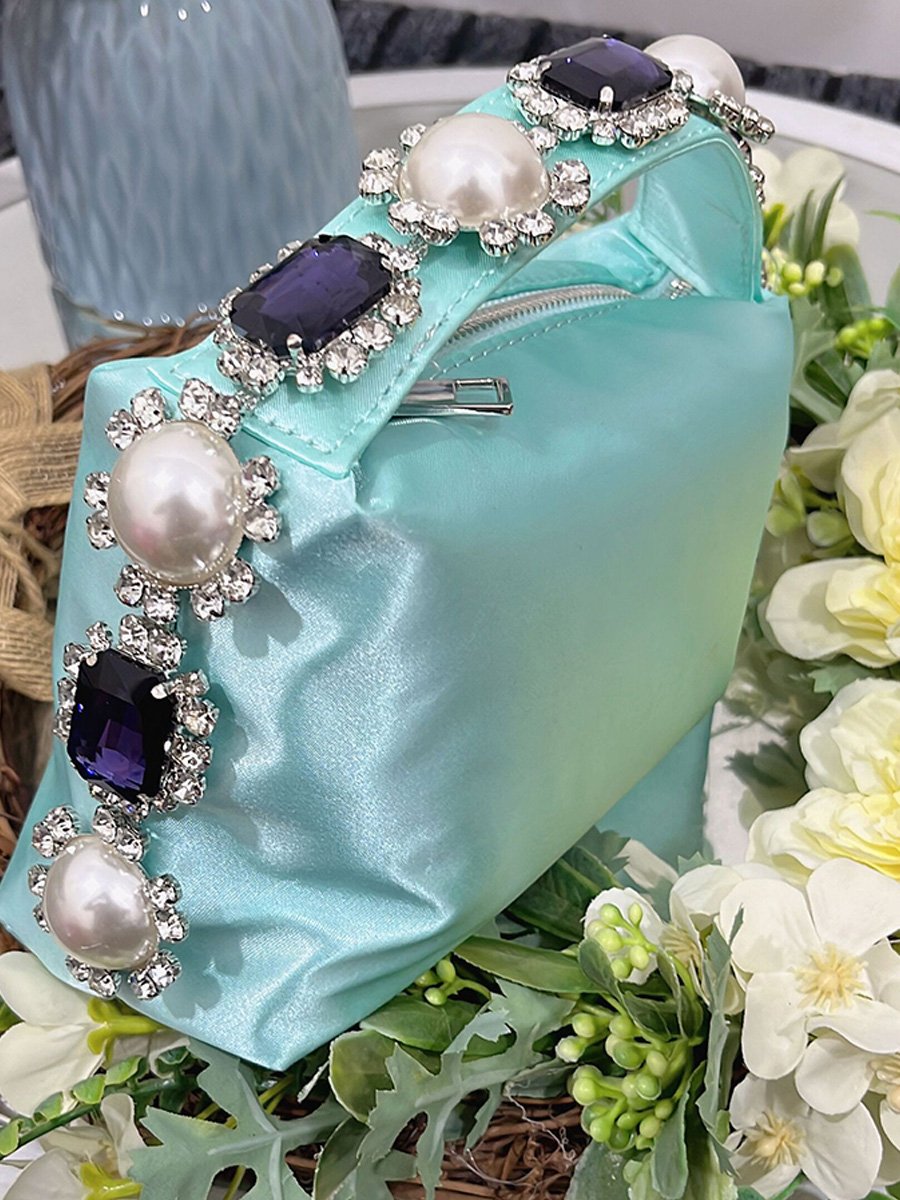 Diamond Pearl Satin Lunch Box Bag Evening Clutch