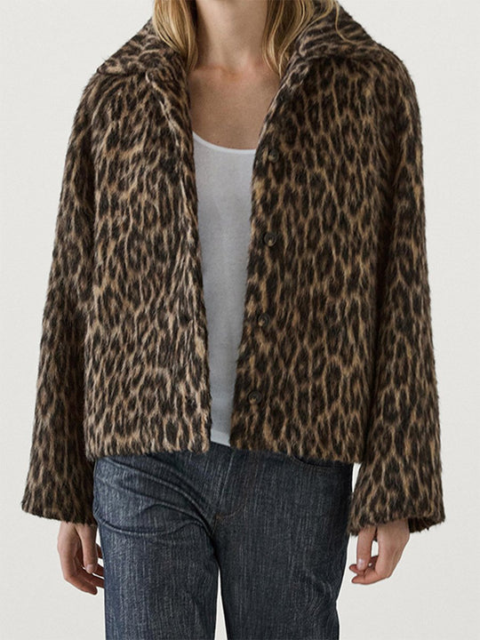 Lapel Leopard Fur Cropped Jacket