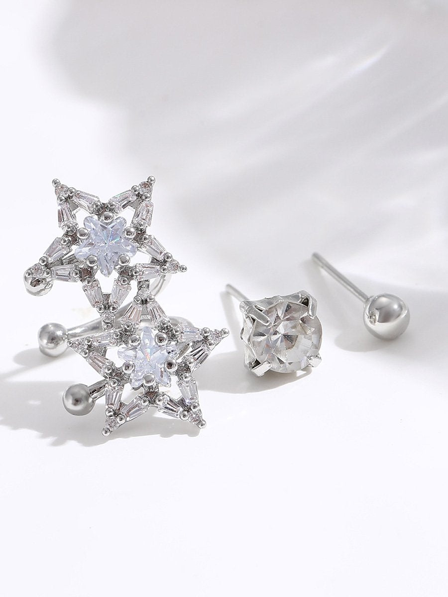 Super Shiny Zircon Star Ear Bone Clip Non-pierced Ear Clip Ear Stud Three-piece Set